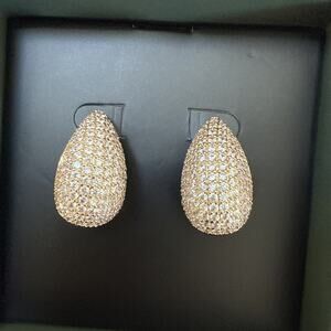 Jewels by Sunaina Narnia Stud Earrings Gold Teardrop Pave NEW in Box